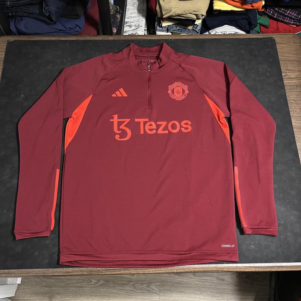 Manchester United Shirt Men Large Soccer Adidas Tezos Training Zip Vintage Kit